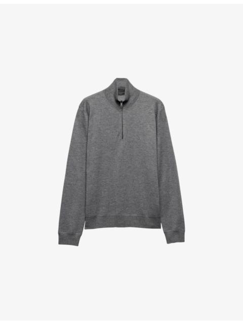 Prada Logo-Embroidery Half-Zip Cashmere-Silk Turtleneck