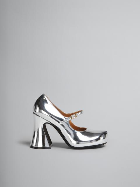 SILVER MIRRORED LEATHER MARY JANES