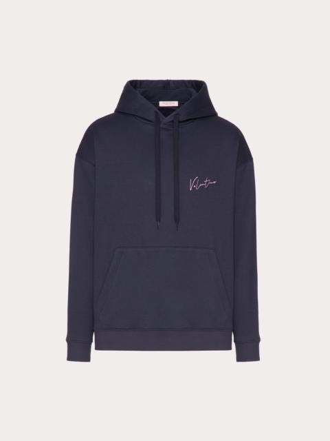 Valentino COTTON HOODED SWEATSHIRT WITH VALENTINO EMBROIDERY AND VLOGO SIGNATURE PRINT
