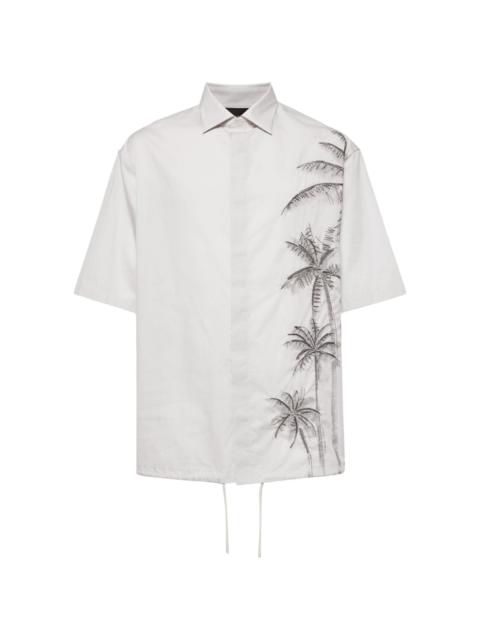 palm tree-embroidered cotton shirt