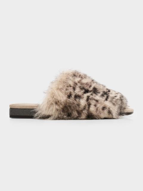 Brunello Cucinelli Shearling Open-Toe Slippers