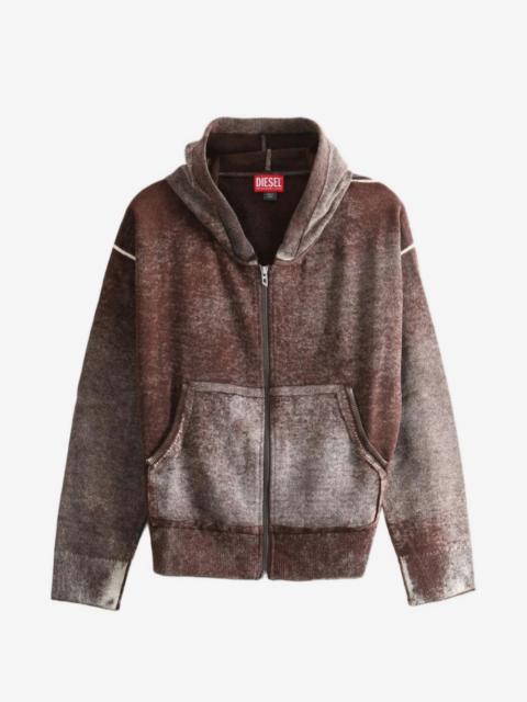 Diesel reverse-print hooded cardigan in wool