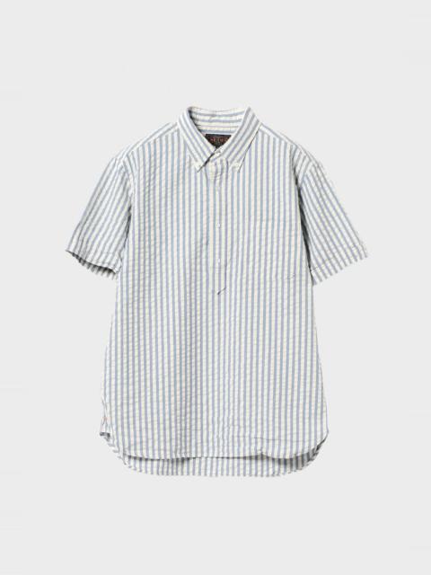 BEAMS PLUS B.D. Pullover Short Sleeve Indigo Seersucker - Stripe