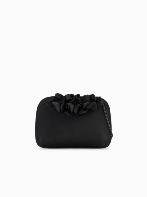 GIORGIO ARMANI LA PRIMA SATIN CLUTCH BAG WITH APPLIED FLOWERS