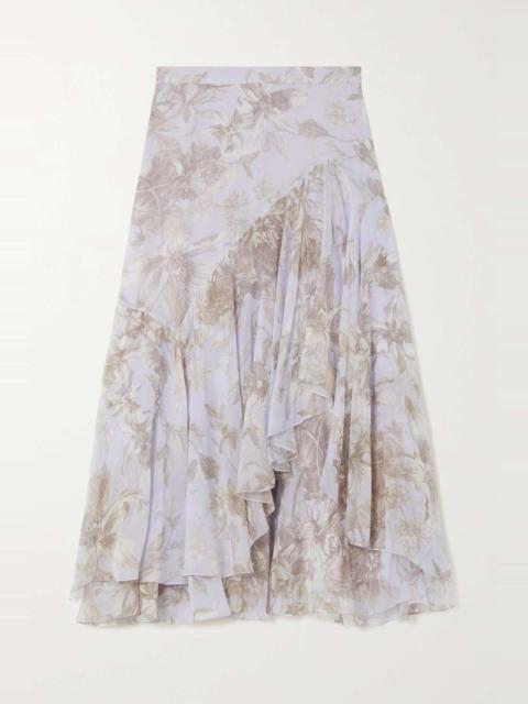 Harlow asymmetric floral-print silk-georgette midi skirt