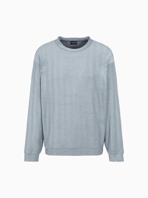 GIORGIO ARMANI CREW-NECK SWEATSHIRT IN CHEVRON SILK AND COTTON