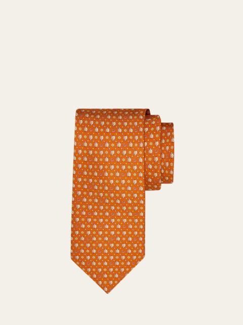 FERRAGAMO Men's Gancini Turtle Micro-Print Tie