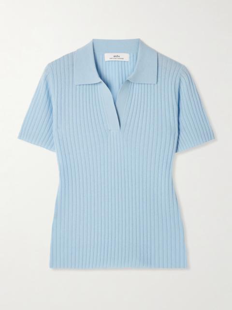 arch4 Jennifer Ribbed Organic Cashmere Polo Shirt