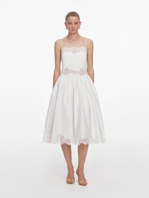 White Cotton Lace Trim Midi Dress