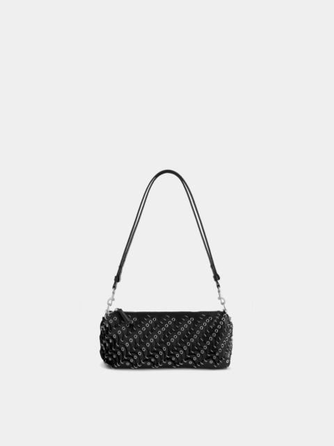 rabanne SMALL BAGUETTE BAG IN BLACK LEATHER WITH SILVER EYELETS