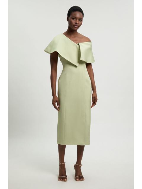 KAREN MILLEN Polished Linen Blend Asymmetric Fold Detail Tailored Midi Pencil Dress