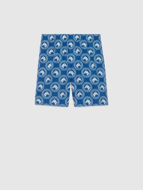 GUCCI Nylon equestrian print swim shorts