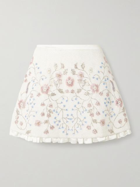 CLIO PEPPIATT Sophie Satin-trimmed Embellished Beaded Stretch-tulle Mini Skirt