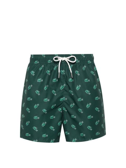 LACOSTE Crocodile-print drawstring swim shorts