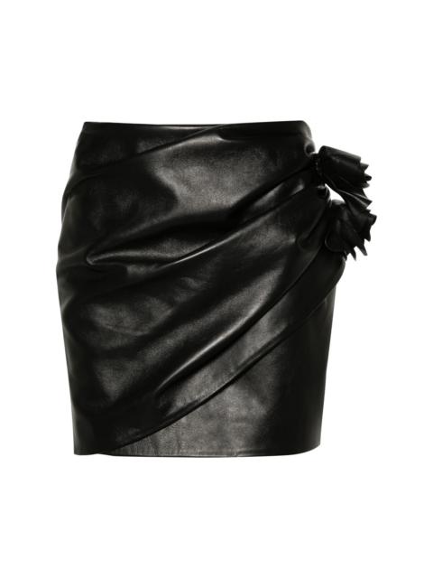 floral-appliquÃ© leather miniskirt