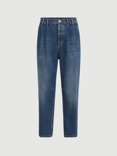 Brunello Cucinelli Comfort cotton denim iconic fit five-pocket trousers with double pleats