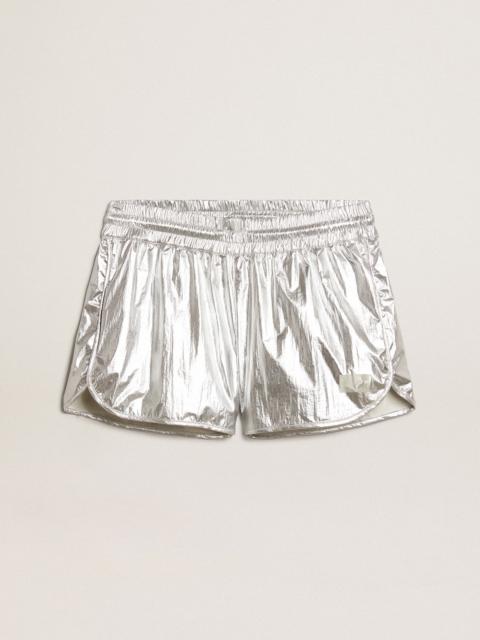 Golden Goose Women’s running shorts in silver fabric
