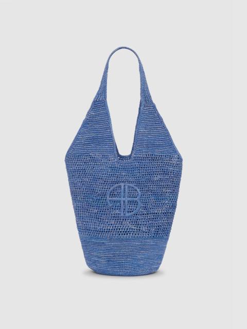 ANINE BING Leah Logo Hobo Raffia - Storm Blue