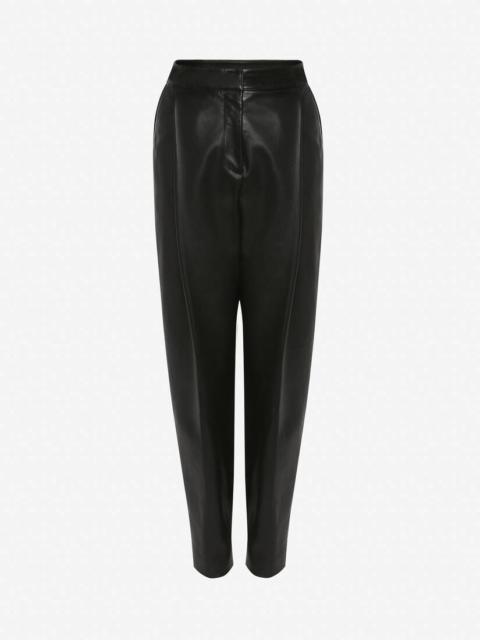 Women's Pleated Leather Trousers in Black