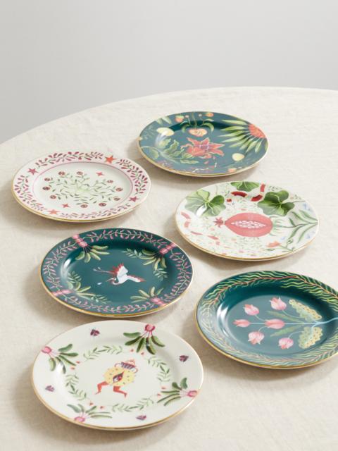 La DoubleJ Set Of Six Gold-plated Porcelain Dessert Plates