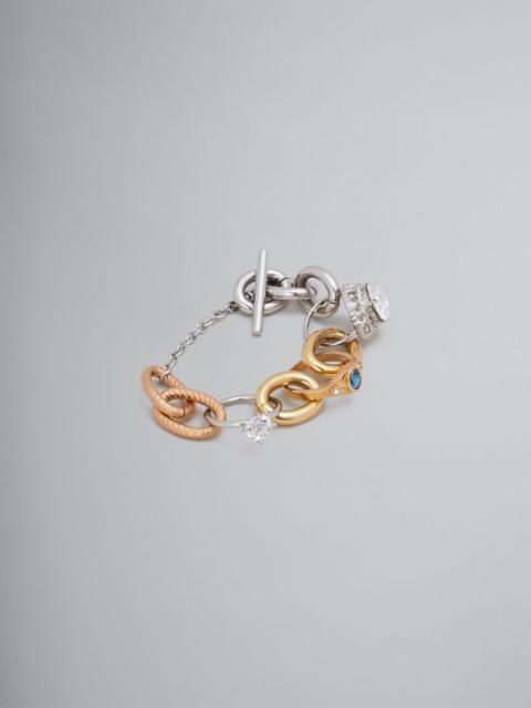 MIXED LINK CHAIN BRACELET WITH JEWELLED RINGS