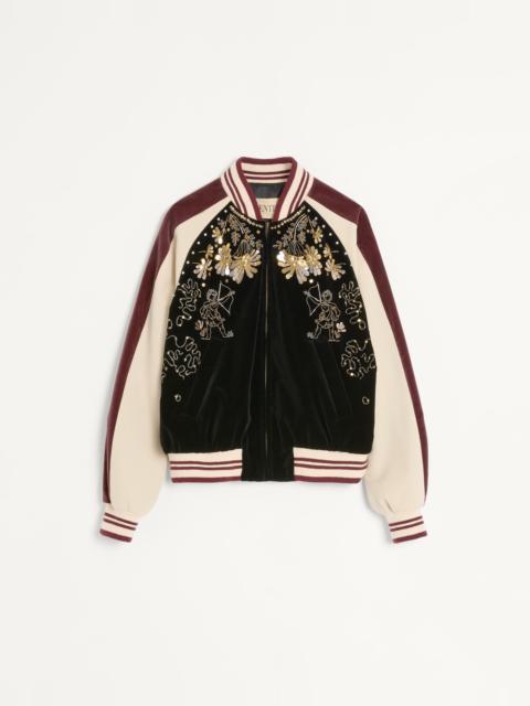 Valentino COTTON VELVET BOMBER WITH SEQUIN AND BEAD EMBROIDERY