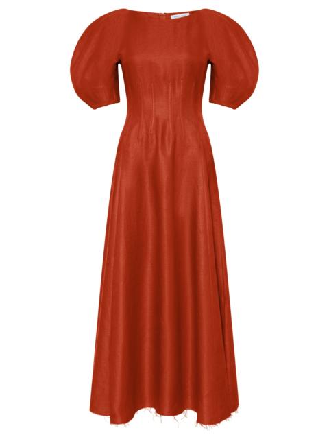 GABRIELA HEARST Ranya Puff Sleeve Maxi Dress in Antelope Orange Linen Twill