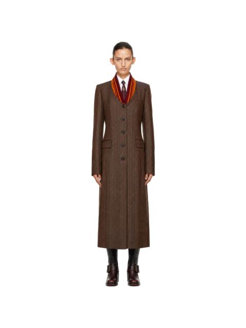 Dries Van Noten Brown Pinstripe Wool Coat