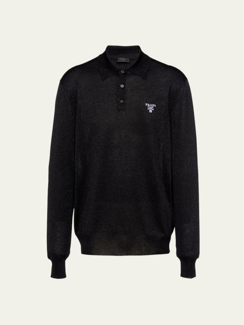 Prada Men's Lurex Logo Polo Sweater