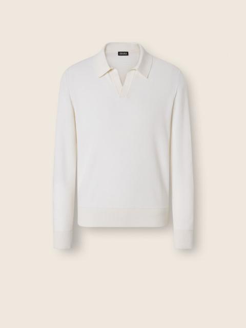 ZEGNA WHITE MÉLANGE CASHMERE AND SILK POLO SHIRT