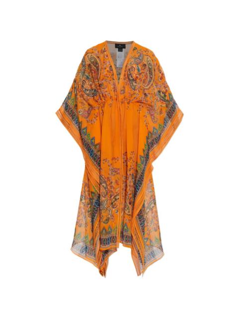 Etro paisley crochet-detail V-neck midi dress