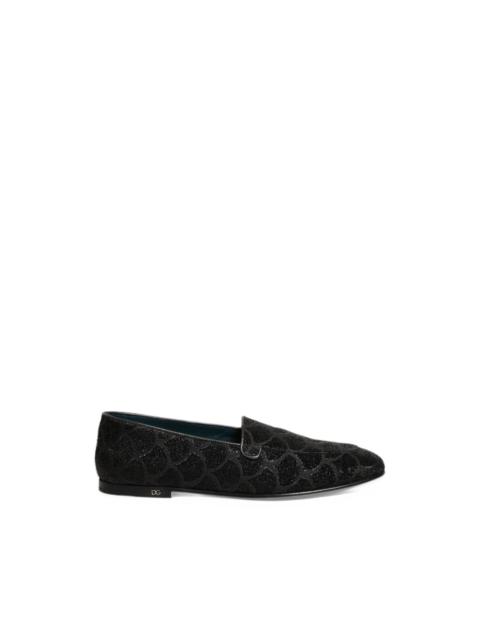 Dolce & Gabbana black glitter brocade loafers