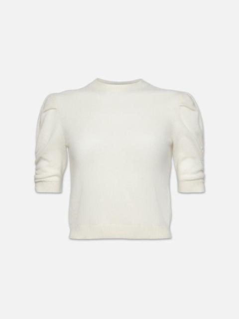 Ruched Sleeve Cashmere Sweater in Cream