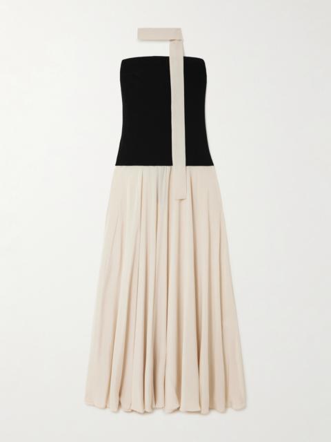 ESSE Studios Illi Scarf-detailed Strapless Stretch-knit And Silk Crepe De Chine Maxi Dress