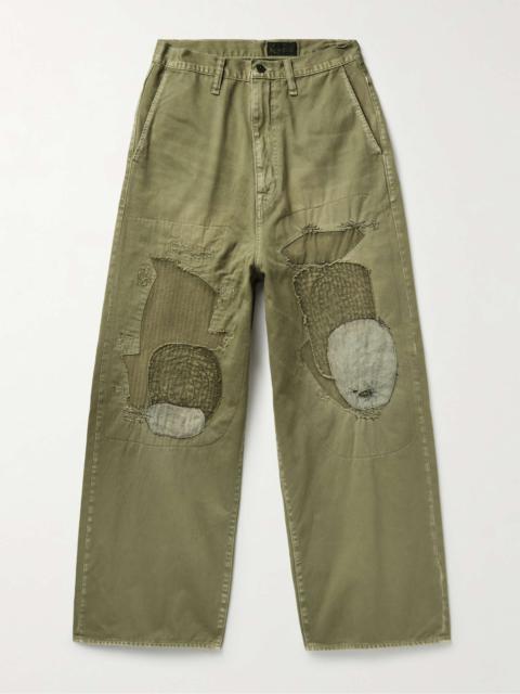 Kapital Katsuragi Port Wide-Leg Patchwork Distressed Cotton-Twill Trousers