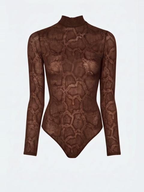LAPOINTE Snake Lace Mock Neck Bodysuit