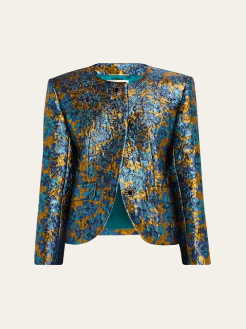 SAINT LAURENT Metallic Floral Brocade Single-Breasted Jacket
