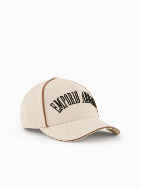 EMPORIO ARMANI Canvas baseball cap with oversized embroidered logo