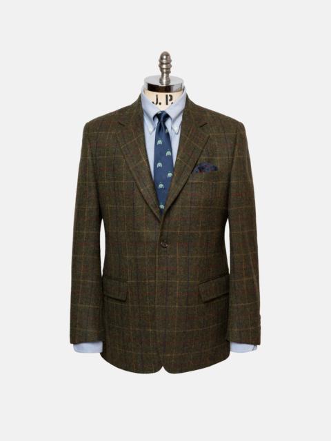 J. PRESS MADE-IN-CANADA OLIVE, GOLD & RUST HERRINGBONE WITH WINDOWPANE SPORT COAT