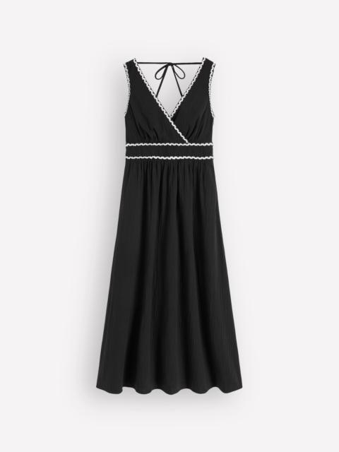 BODEN Lorna Trim Double Cloth Dress-Black Ivory