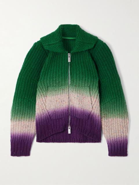 sacai Ribbed garment-dyed wool cardigan Green