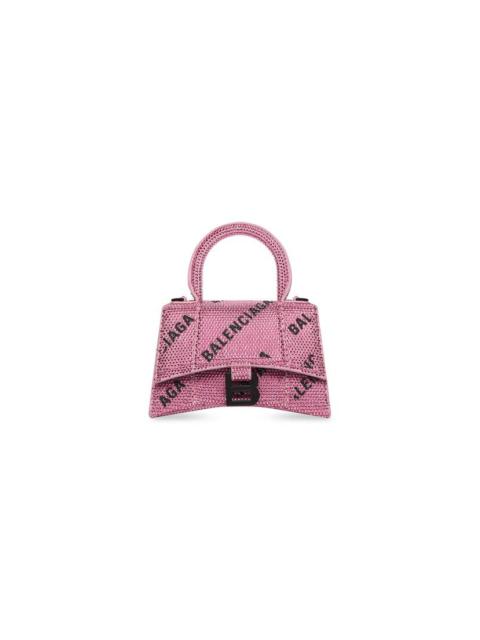 BALENCIAGA hourglass xs handbag with chain and allover logo rhinestones