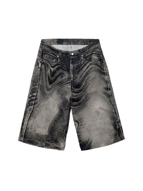 abstract-print denim shorts