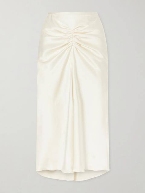 Victoria Beckham Bela Ruched Satin Midi Skirt