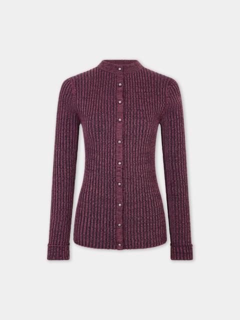 rabanne PURPLE HEATHERED WOOL CARDIGAN WITH LONG SLEEVES