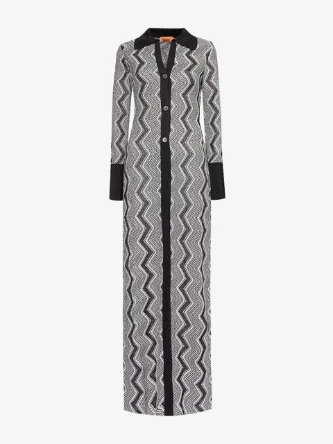 Missoni Chevron-pattern long metallic knitted cardigan