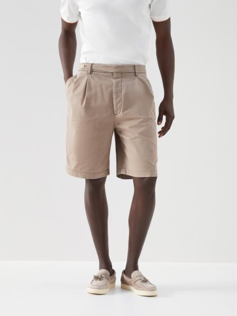 Brunello Cucinelli Garment-dyed leisure fit Bermuda shorts in American Pima cotton comfort gabardine with double pleats