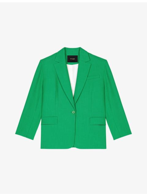 maje Single-Breasted Notch-Lapel Stretch-Woven Blazer