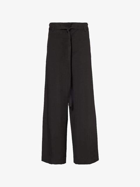 Wide-leg high-rise woven trousers