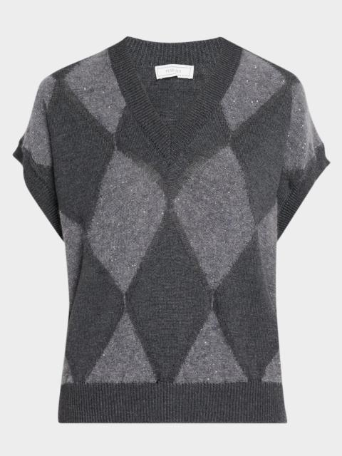 PESERICO Sequin Argyle Knit Sweater